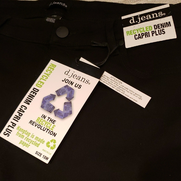 d. jeans NEW Black Lace-Up Hem Capri Pants Denim Bottoms NWT Women's 18 - Picture 6 of 15